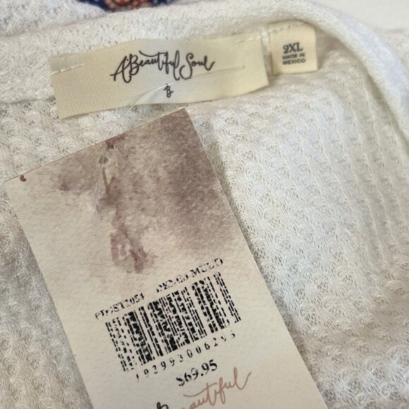 A Beautiful Soul Boho Blouse Size 2XL White and Blue Flowy Top - Picture 4 of 8